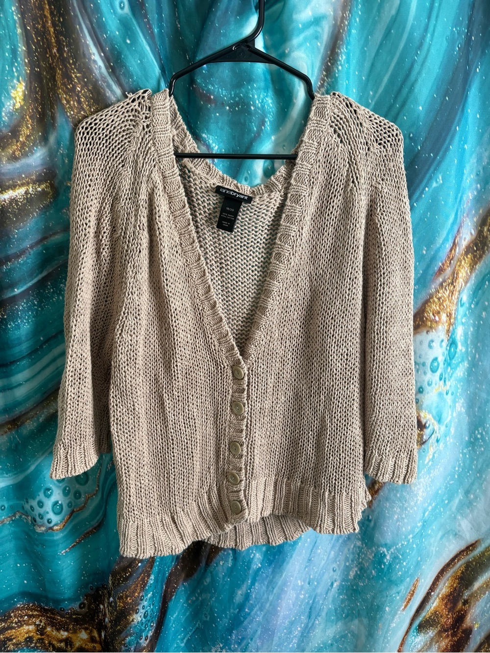 Lane Bryant Taupe Button-Front Knit Cardigan